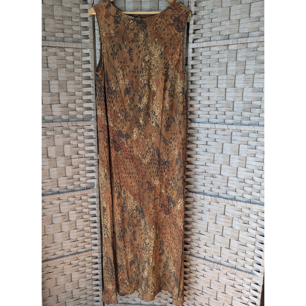 Vtg 90s Carole Little Brown Floral Paisley Maxi Sleeveless Shift Dress Boho 22W